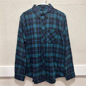 LIRA Blue and Green Flannel Button Down Medium